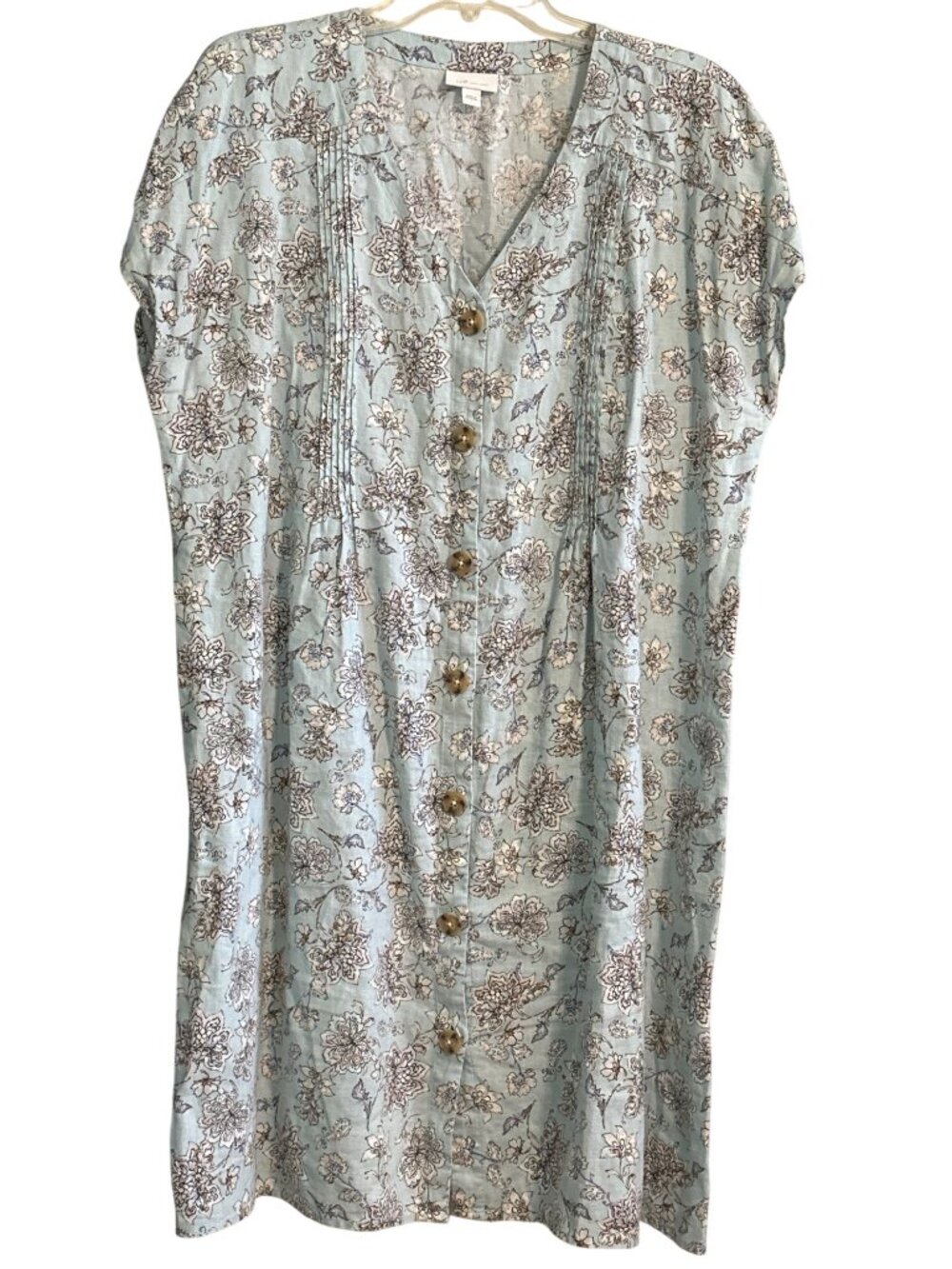 J. Jill Love Linen Floral Button-Front Dress Light Blue Womens Size L